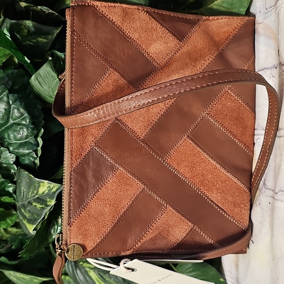 Lucky Brand Handbags - Lucky Brand NWT Gaby Crossbody 2 Face Tan Leather/Suede Patchwork Bag